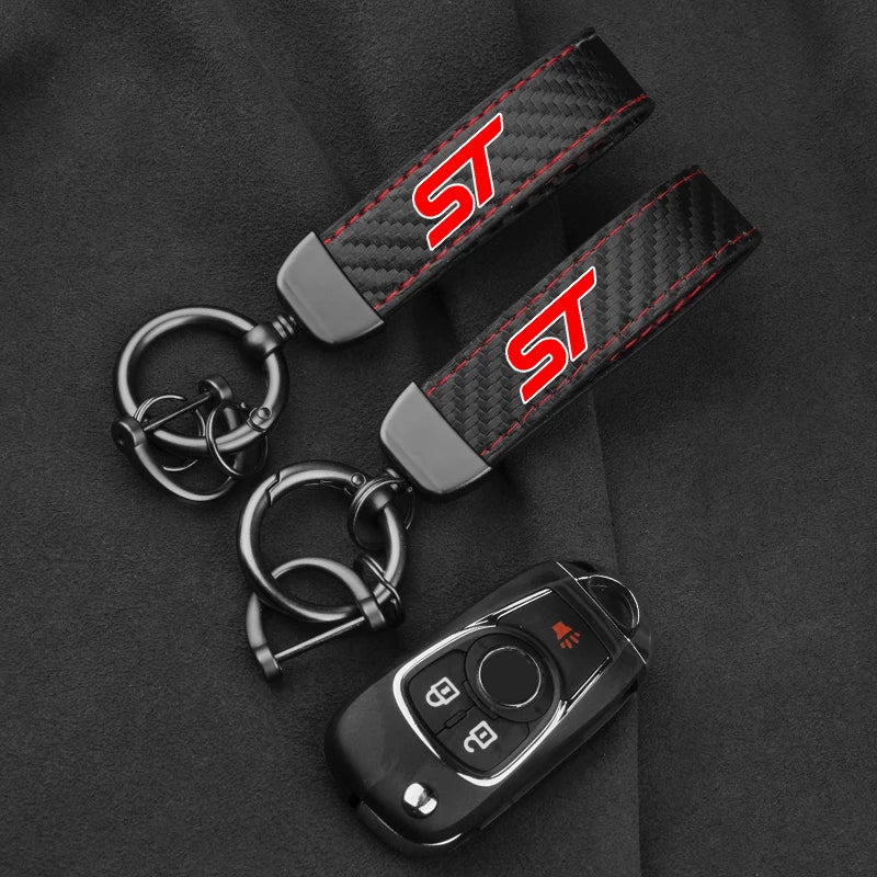 Ford ST Focus Mondeo Fiesta EcoSport Leather Carbon Fiber Car Ring Keychain