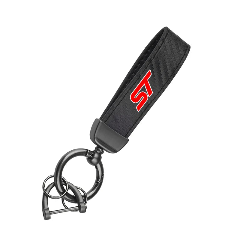 Ford ST Focus Mondeo Fiesta EcoSport Leather Carbon Fiber Car Ring Keychain