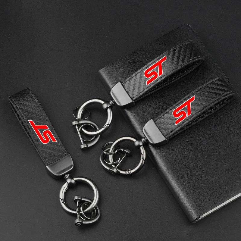 Ford ST Focus Mondeo Fiesta EcoSport Leather Carbon Fiber Car Ring Keychain