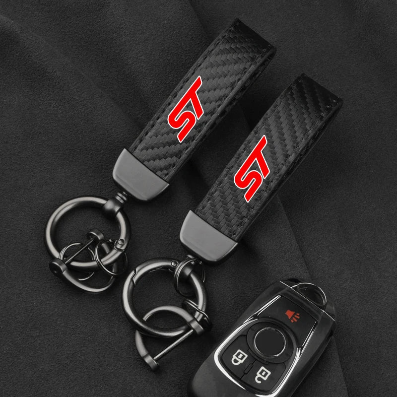 Ford ST Focus Mondeo Fiesta EcoSport Leather Carbon Fiber Car Ring Keychain