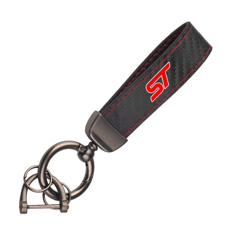 Ford ST Focus Mondeo Fiesta EcoSport Leather Carbon Fiber Car Ring Keychain