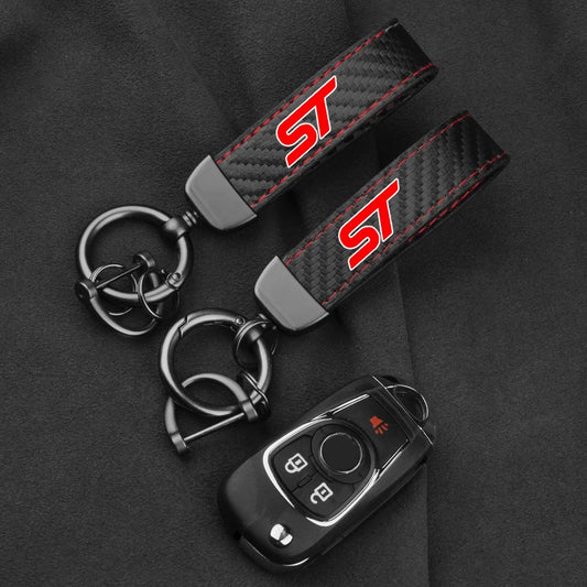 Ford ST Focus Mondeo Fiesta EcoSport Leather Carbon Fiber Car Ring Keychain