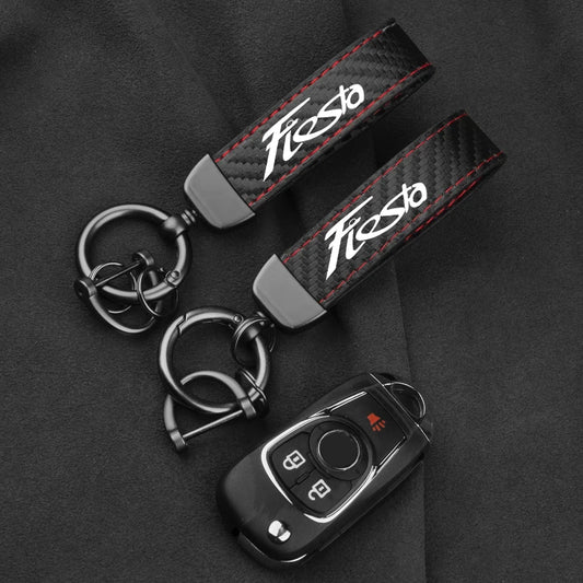 Ford Fiesta Leather Carbon Keychain